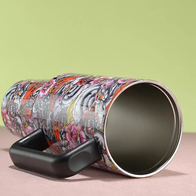 White Tiger & Rose 304 Double Wall Vacuum Insulated Stainless Steel Tumbler Water Bottle, Travel Mug Iced Coffee Cup for Travel, Coffee and Outdoor Activities, 40 oz