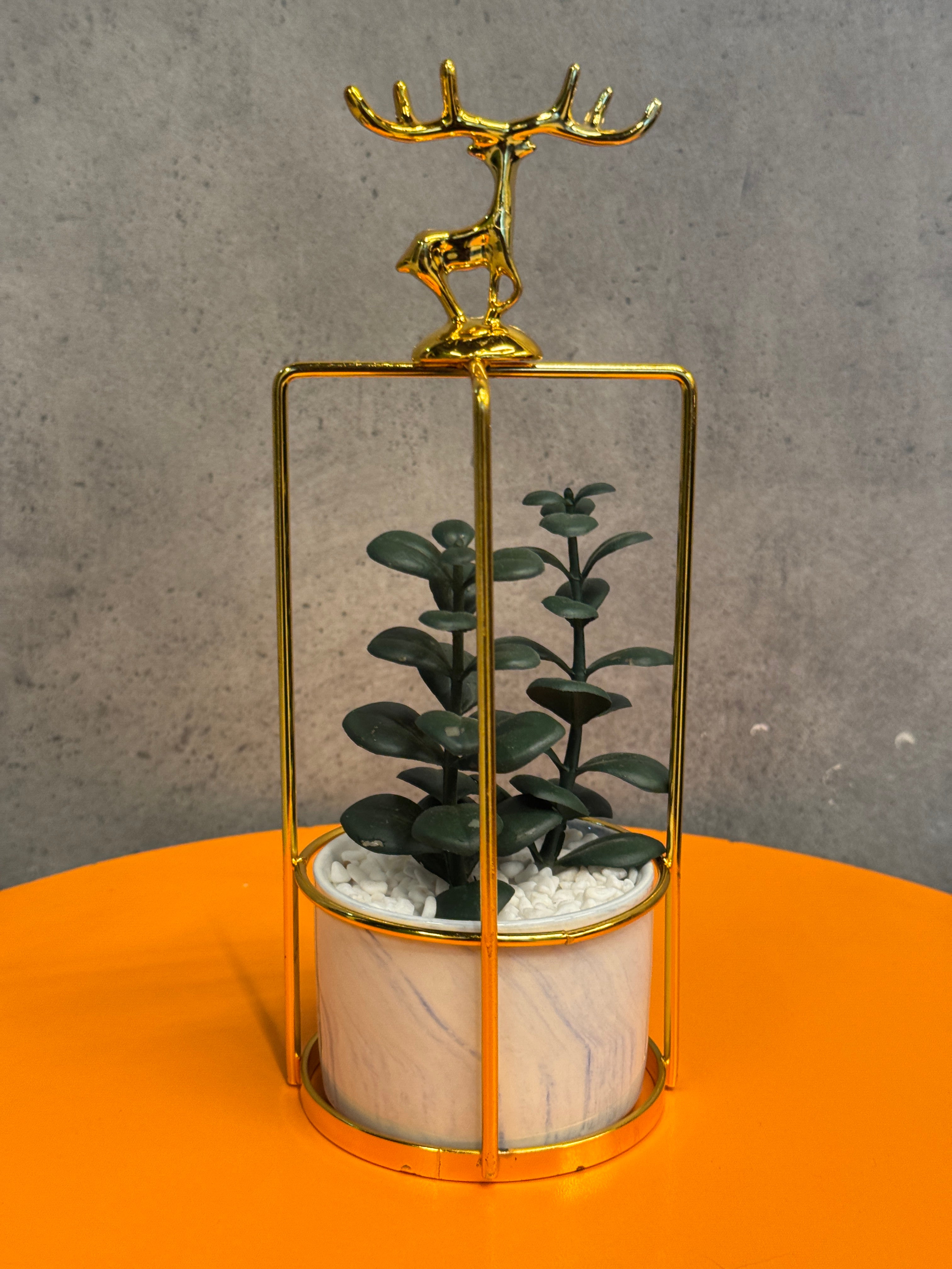 Nordic Style Stainless Steel Decorative Reindeer Cage with Ceramic Flowerpot