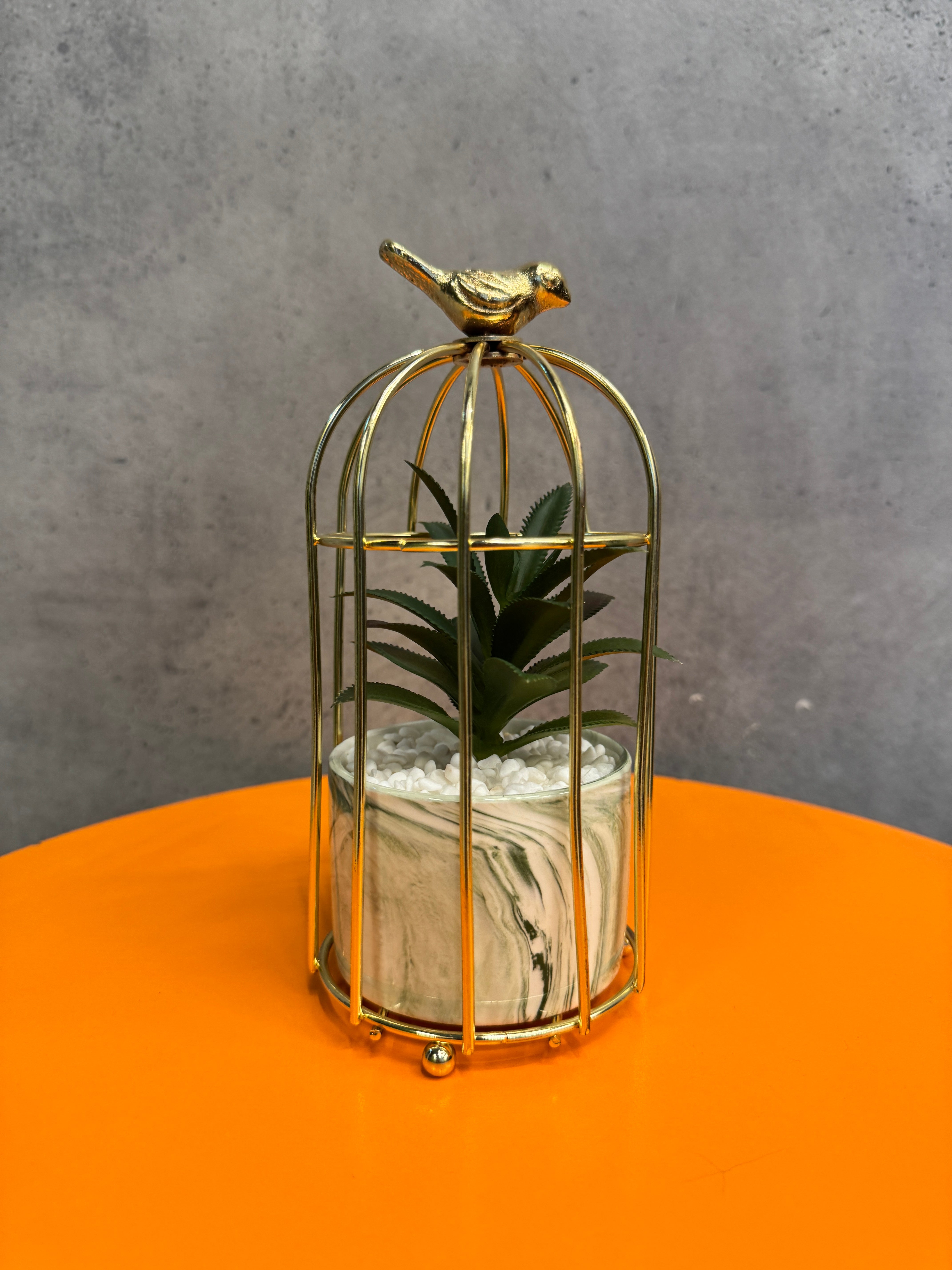 Nordic Style Stainless Steel Decorative Bird Cage with Ceramic Flowerpot