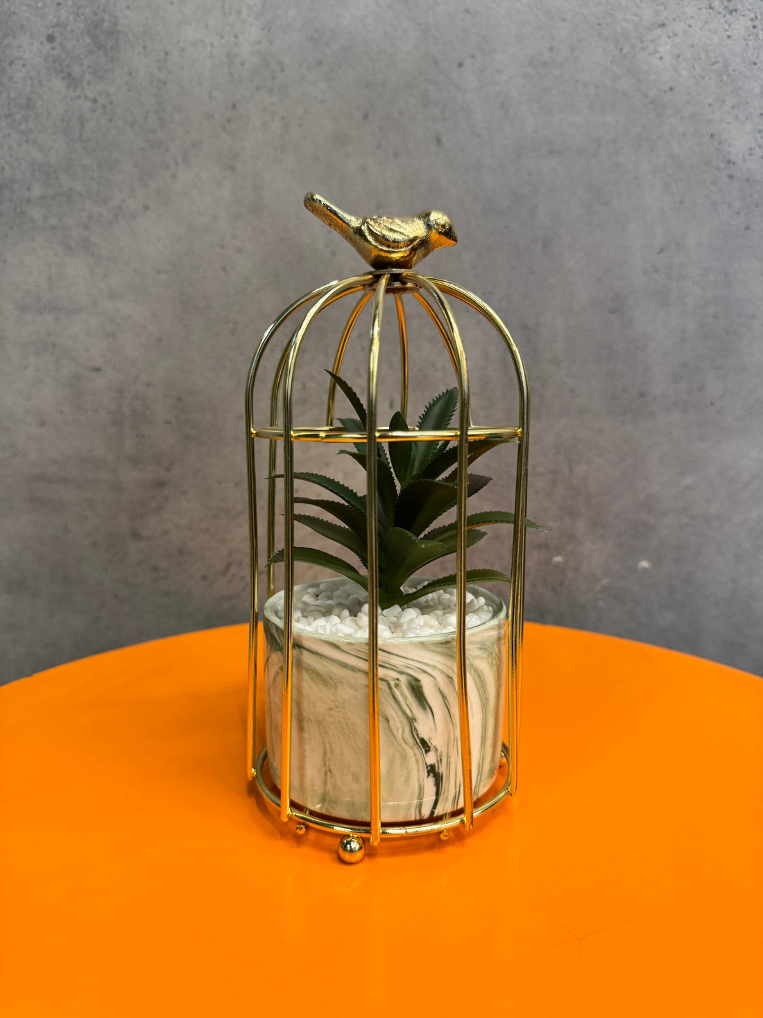Nordic Style Stainless Steel Decorative Bird Cage with Ceramic Flowerpot