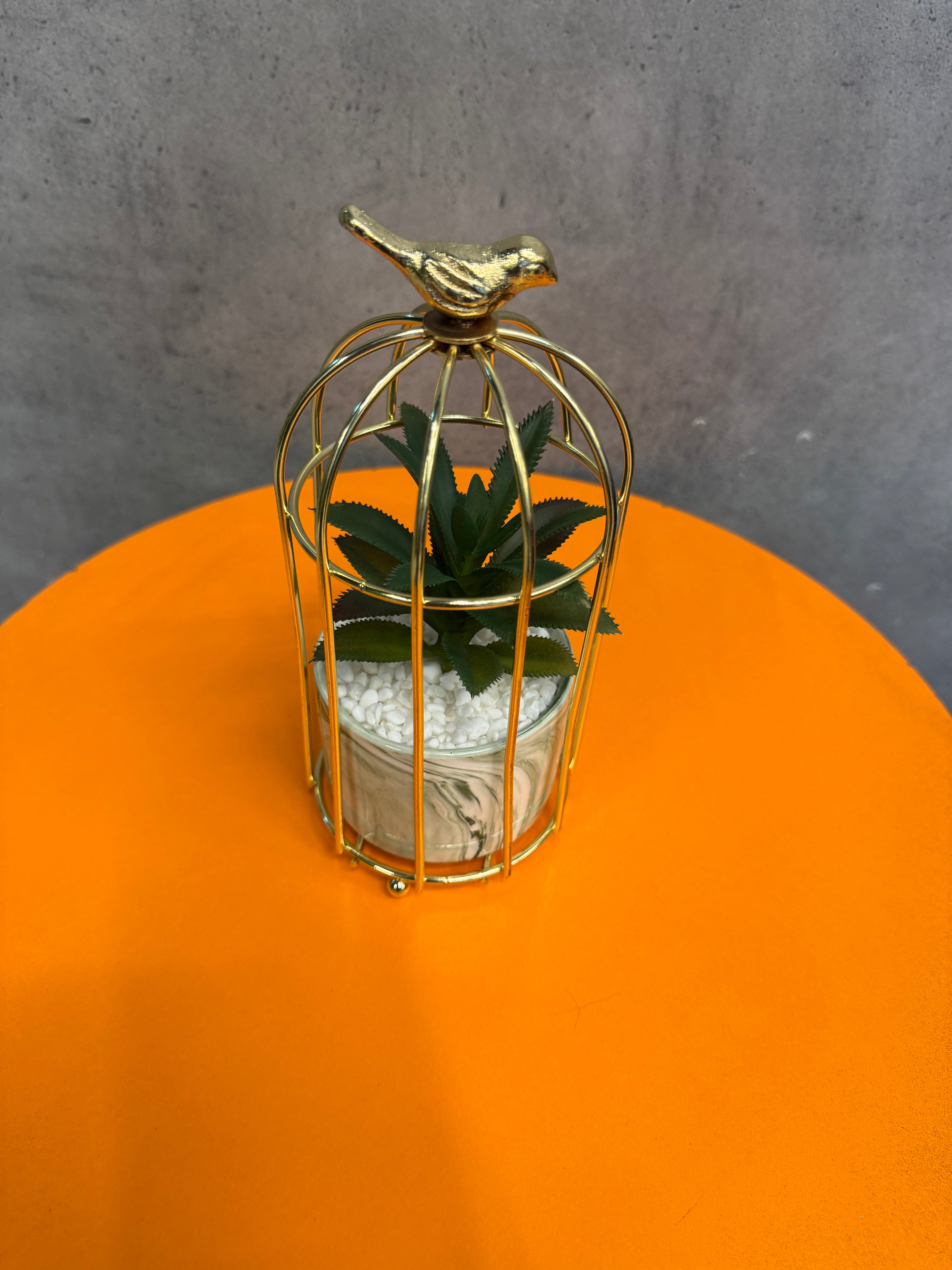 Nordic Style Stainless Steel Decorative Bird Cage with Ceramic Flowerpot