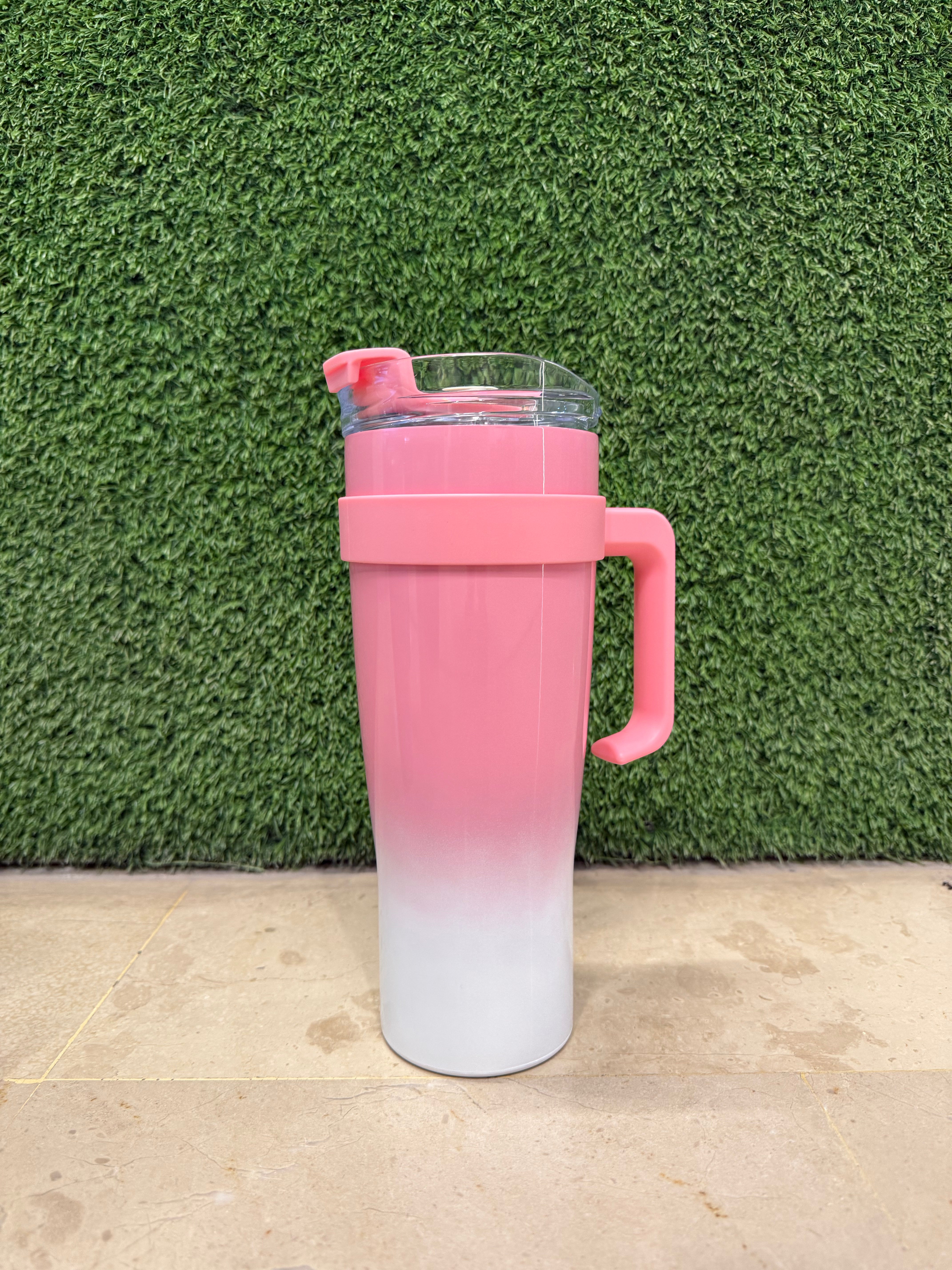 Vacuum Insulated Gradient Tumbler with Lid and Steel Straw 40oz | Pink & White