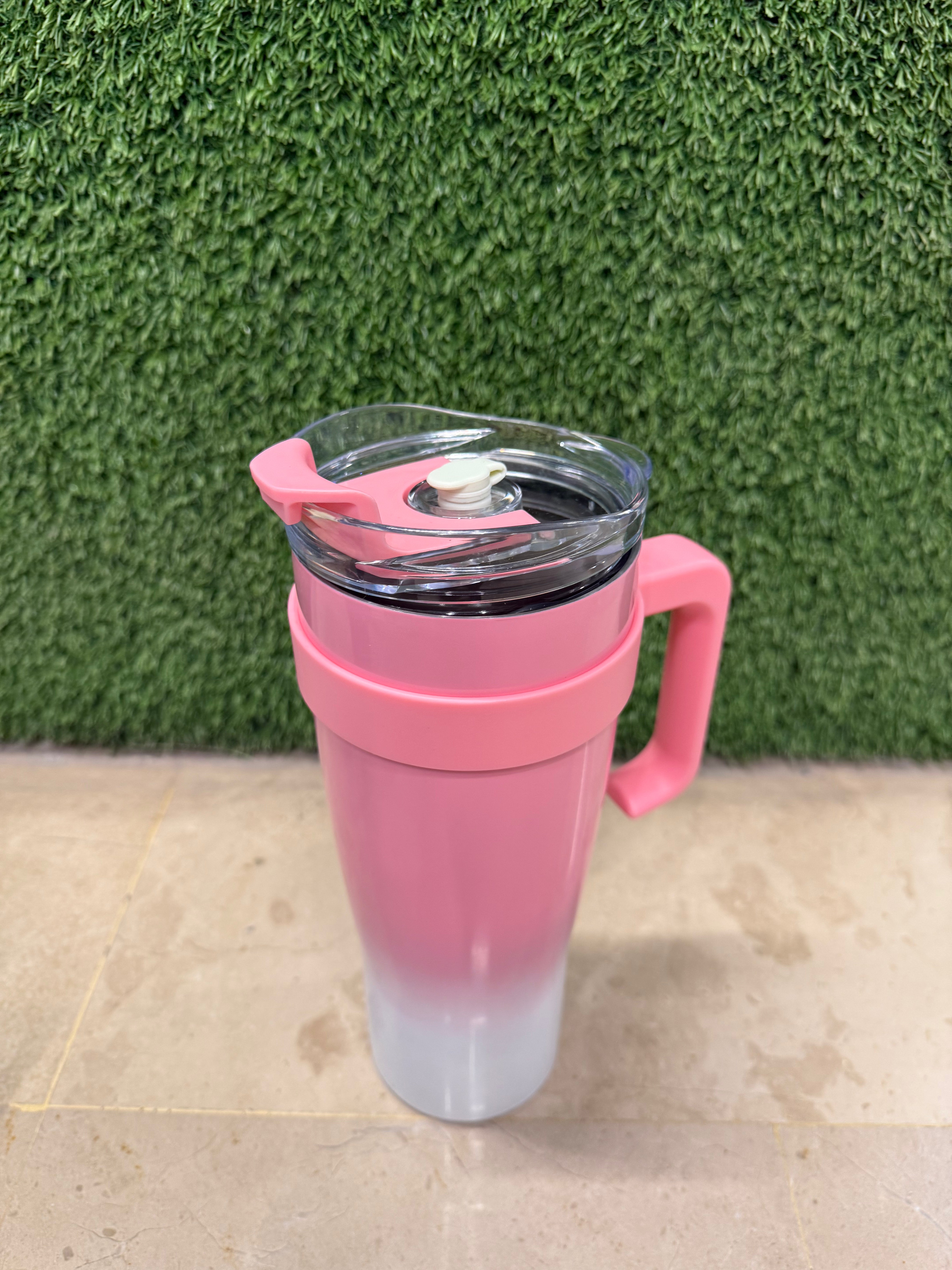 Vacuum Insulated Gradient Tumbler with Lid and Steel Straw 40oz | Pink & White