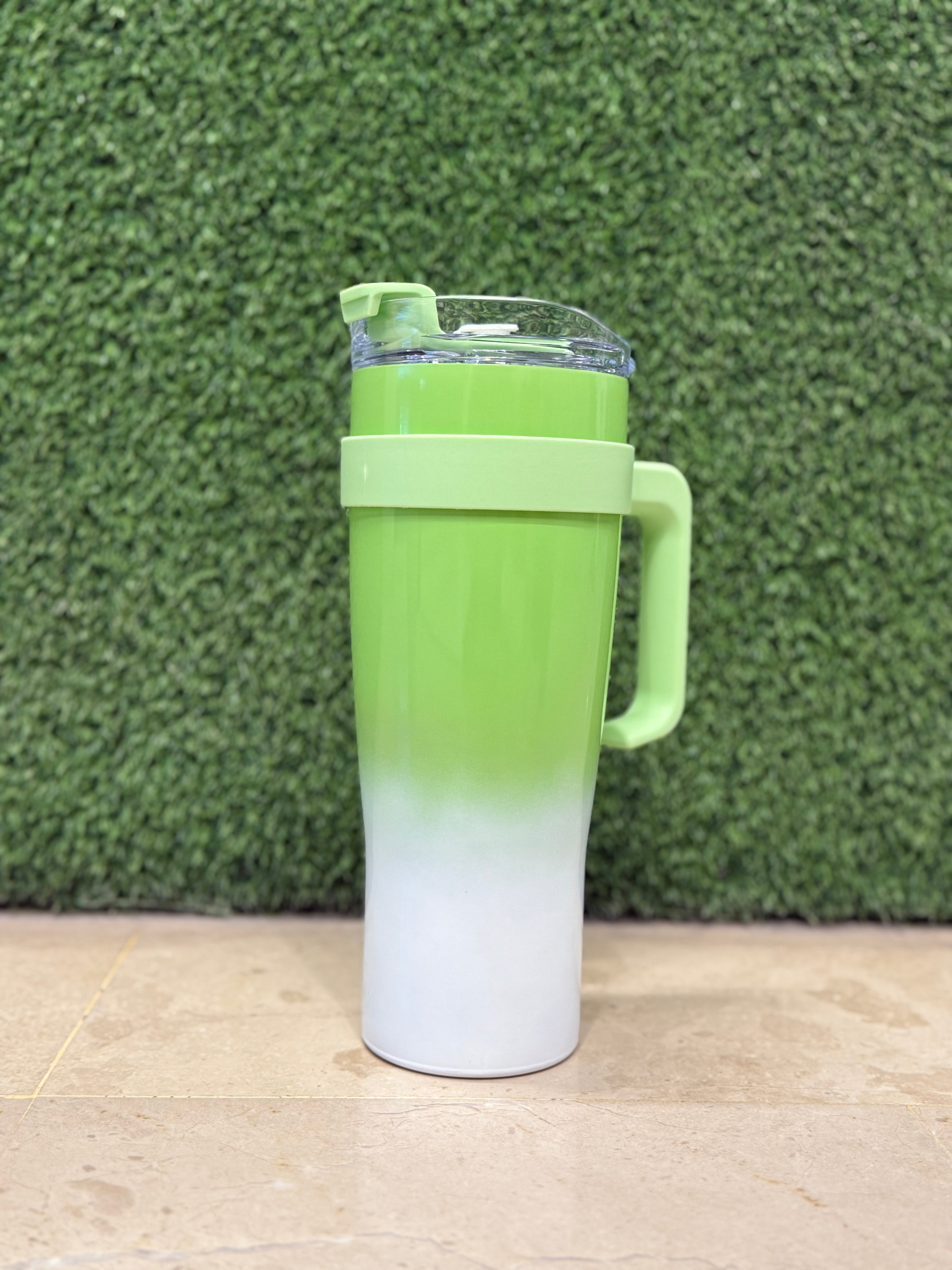 Vacuum Insulated Gradient Tumbler with Lid and Steel Straw 40oz I Lime & White