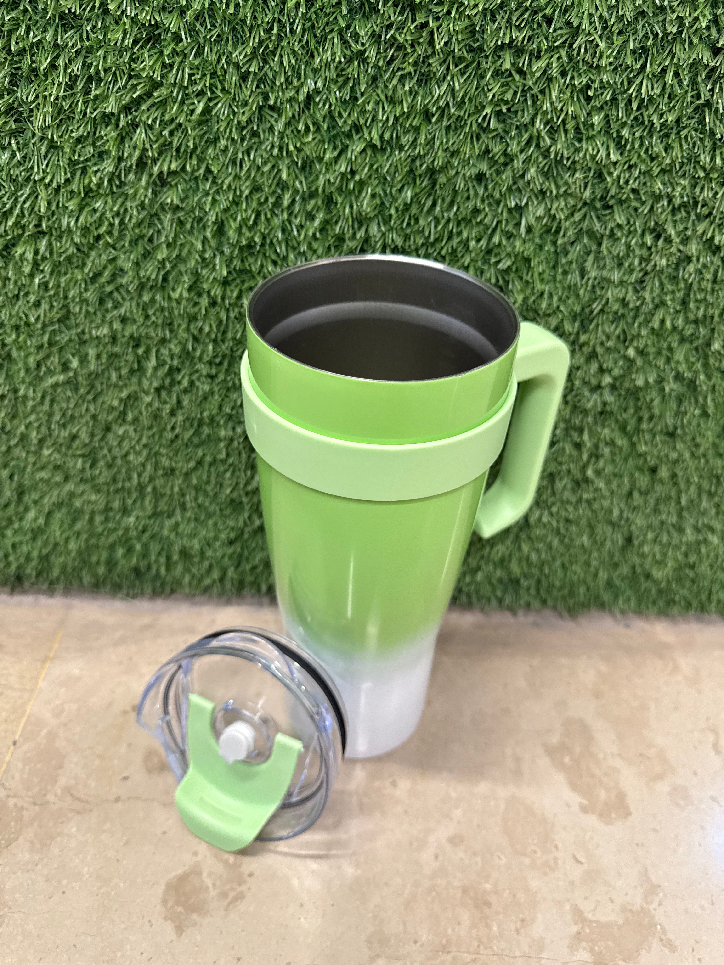 Vacuum Insulated Gradient Tumbler with Lid and Steel Straw 40oz I Lime & White