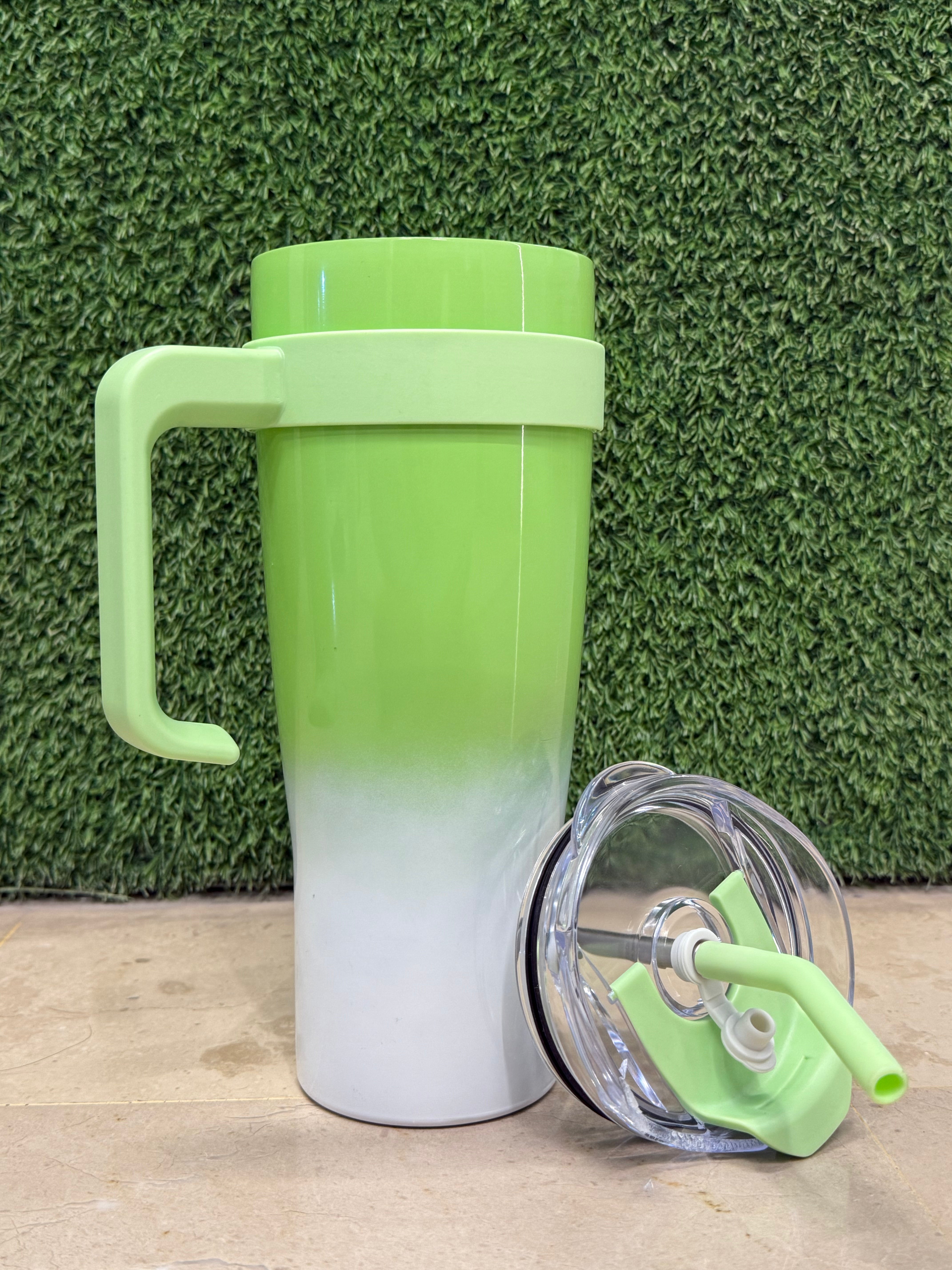 Vacuum Insulated Gradient Tumbler with Lid and Steel Straw 40oz I Lime & White