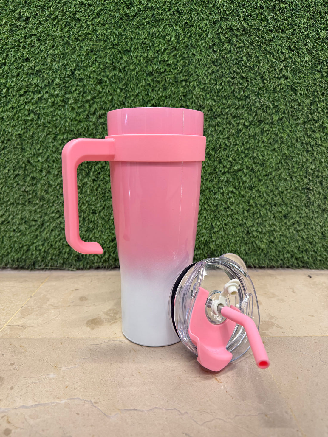 Vacuum Insulated Gradient Tumbler with Lid and Steel Straw 40oz | Pink & White