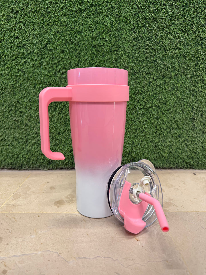 Vacuum Insulated Gradient Tumbler with Lid and Steel Straw 40oz | Pink & White