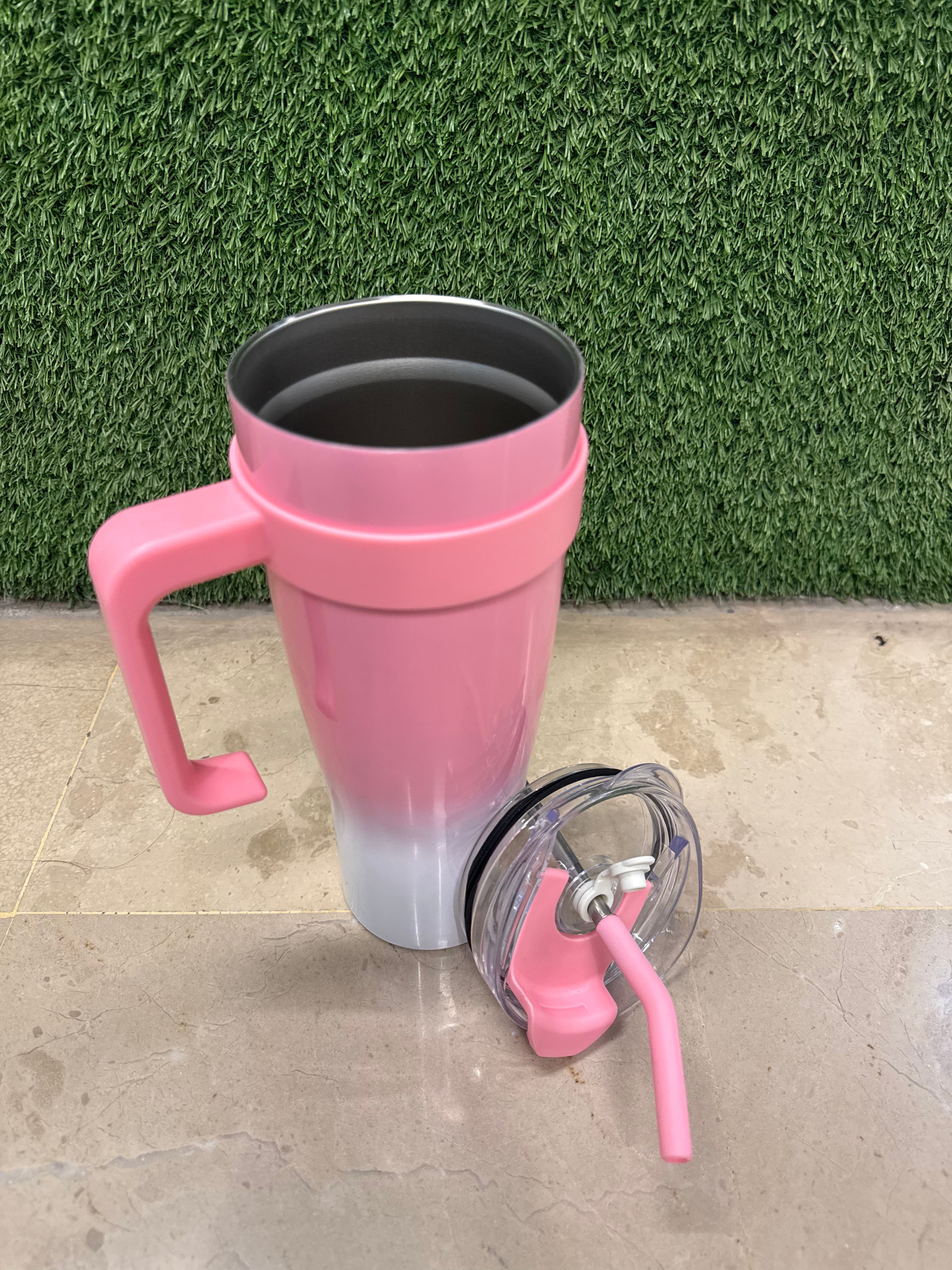 Vacuum Insulated Gradient Tumbler with Lid and Steel Straw 40oz | Pink & White