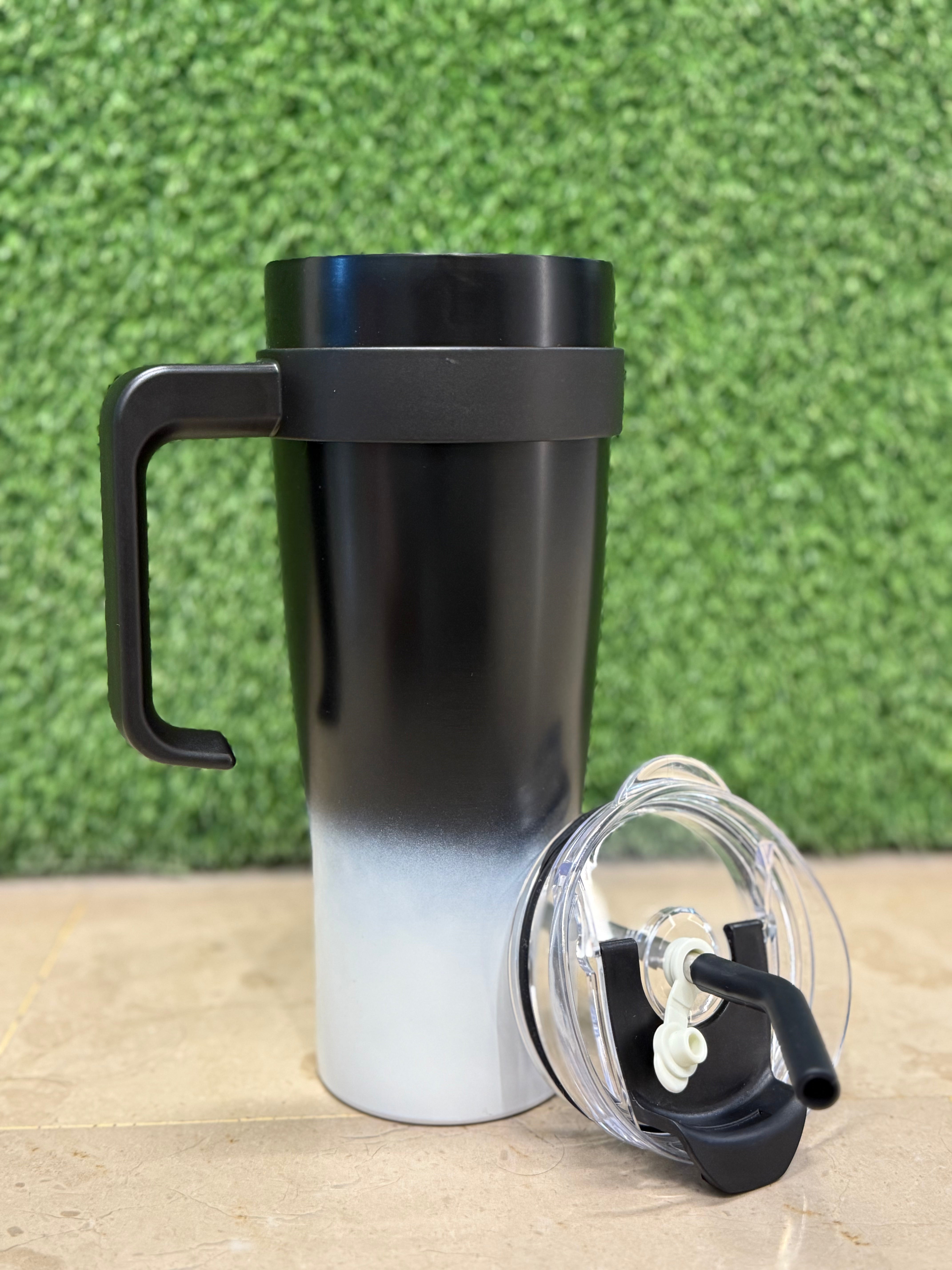 Vacuum Insulated Gradient Tumbler with Lid and Steel Straw 40oz | Black & White