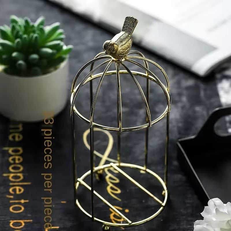 Nordic Style Stainless Steel Decorative Bird Cage with Ceramic Flowerpot