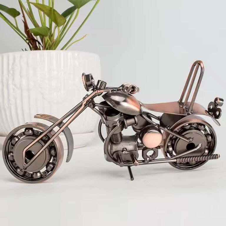 Retro Rustic Metal Motorcycle Sculpture for Home Decor