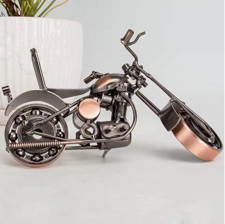 Retro Rustic Metal Motorcycle Sculpture for Home Decor